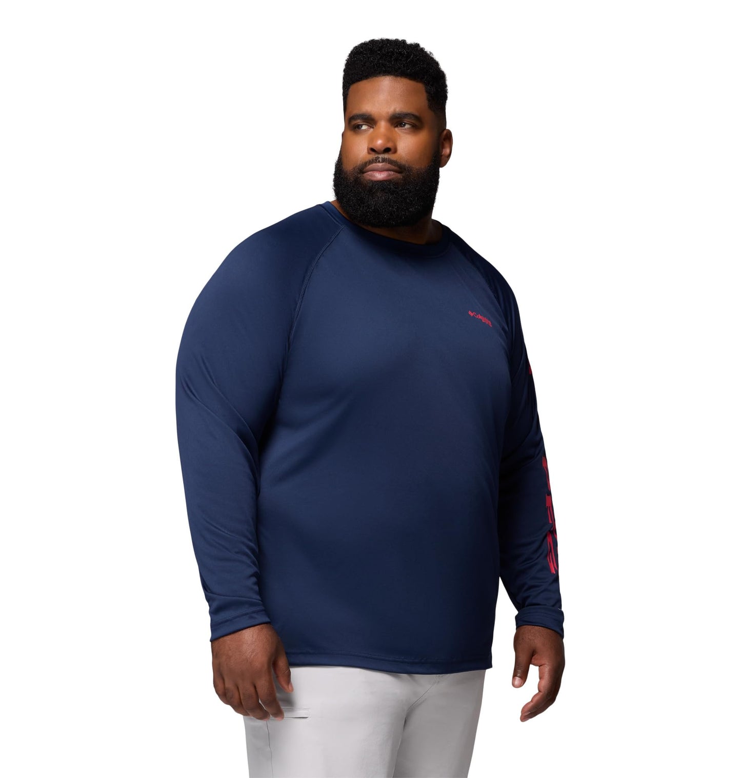 Columbia Men's PFG Terminal Tackle Long Sleeve Fishing Shirt, Collegiate Navy/Sunset Red Logo, 6X
