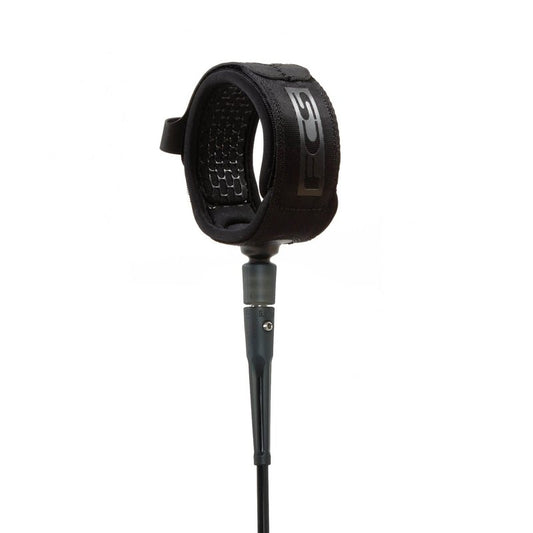 FCS 6' All Round Essential Surfboard Leash - Black | Lightweight & Durable 6ft Surf Leash for 2-8ft Waves, in-Cuff Silicone Grip, Comfortable and Supportive Ankle Strap, Easy-Release Tab