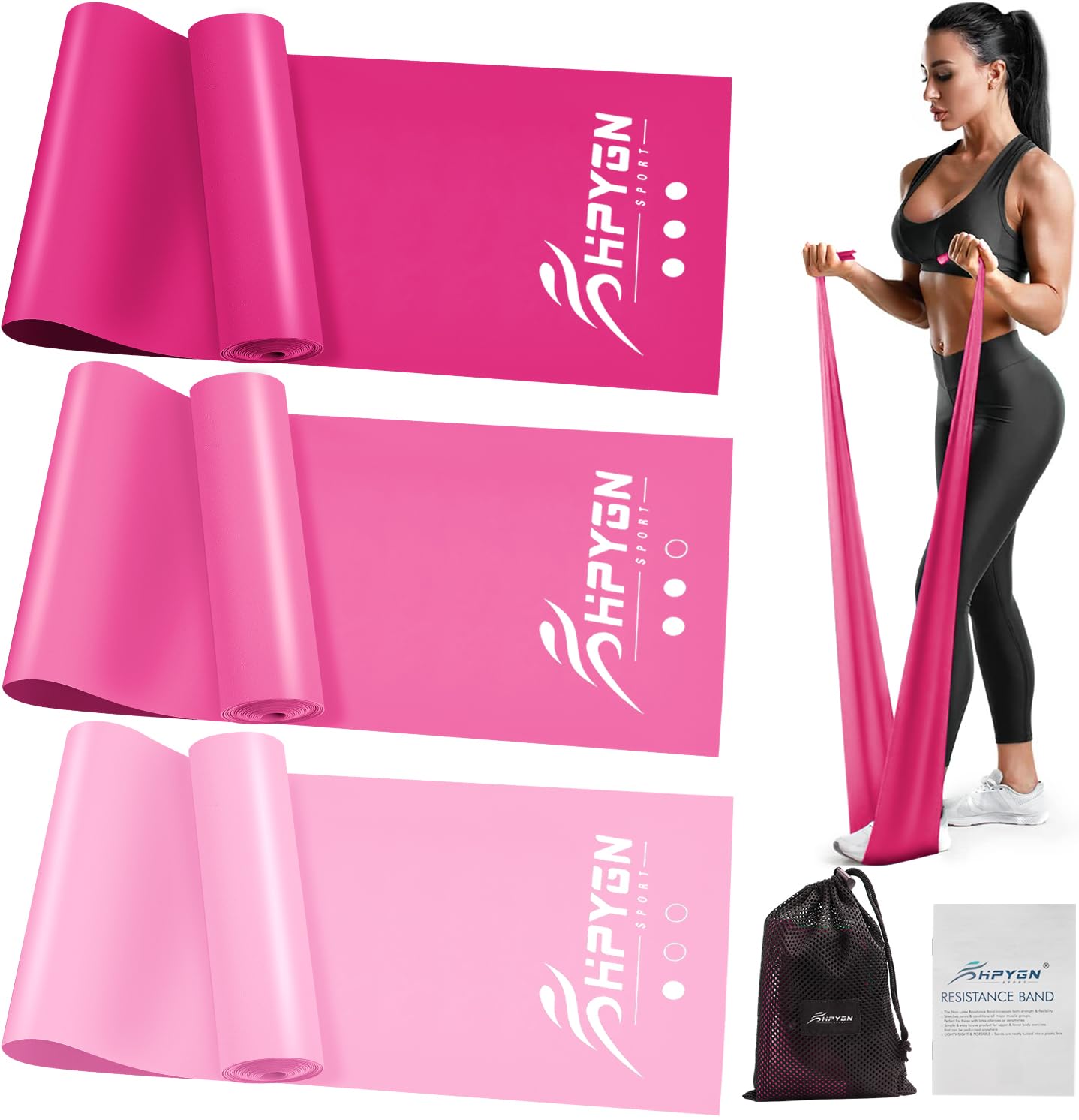 Resistance Bands, Exercise Bands for Physical Therapy Women, Stretch Bands for Yoga, Pilates, Rehab, Fitness, Strength Training, Home Exercise, Elastic Workout Bands at Home Gym