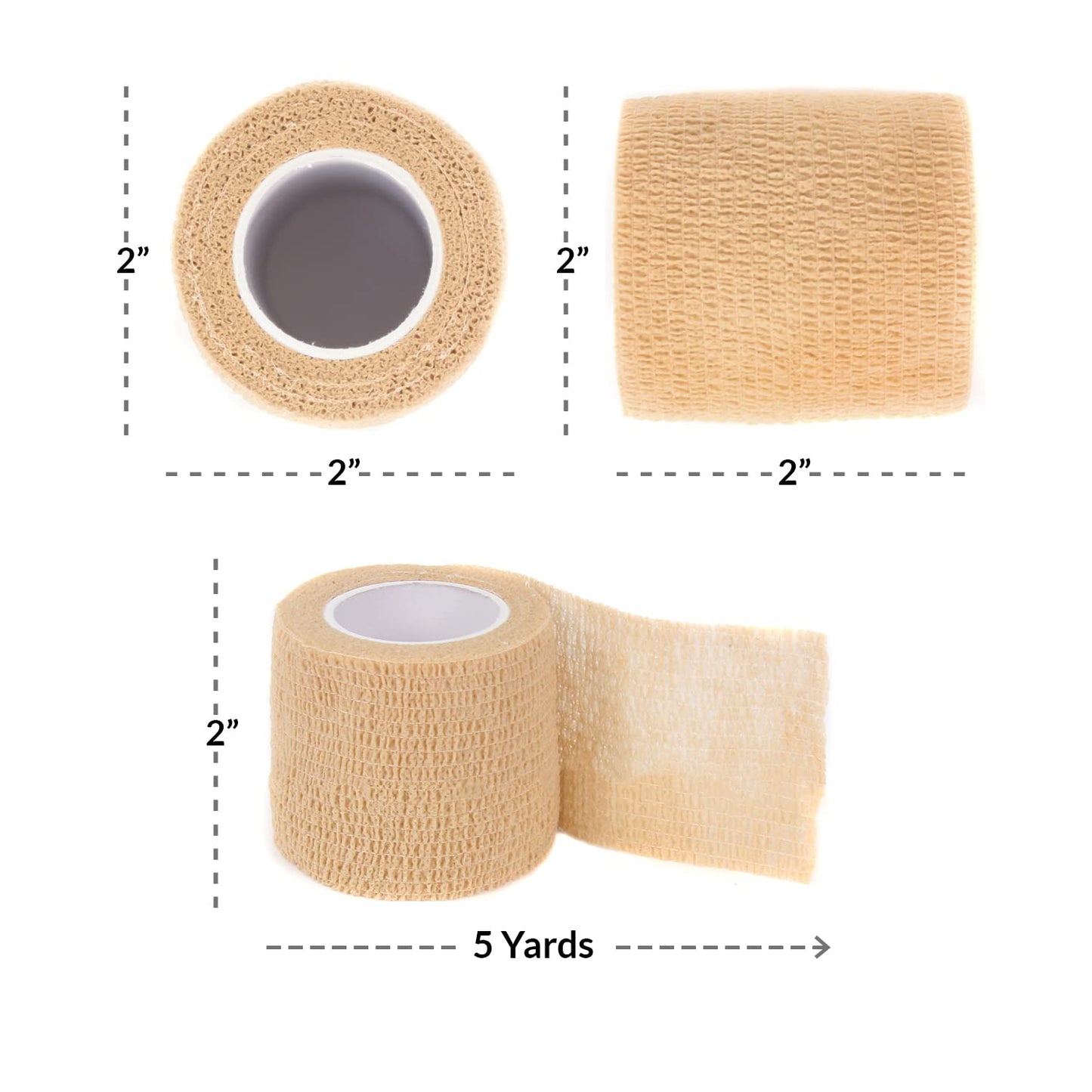 Ever Ready First Aid Self Adherent Cohesive Wrap Bandages, 2” x 5 Yards for First Aid, Sprains, Swelling, Sports, Pets, Tan Color – 12 Count