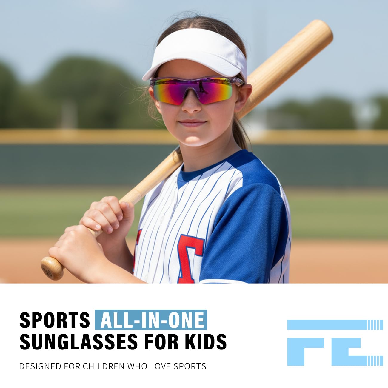 FEISEDY 2Pack Kids Teens Baseball Polarized Sunglasses Sports TR90 Frame Boys Girls Cycling B2454
