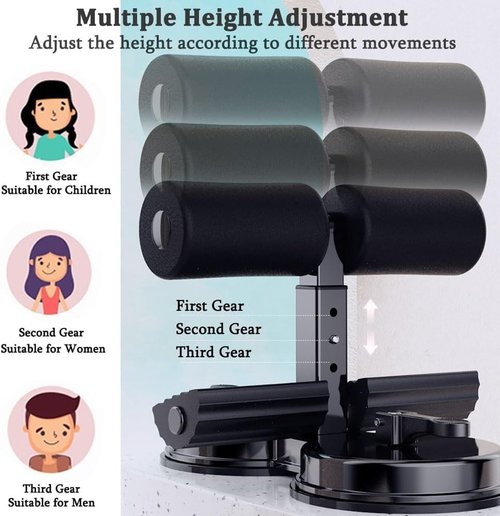 Ab Training Auxiliary Device, Adjustable Sit up Exercise Equipment for Home, Abdominal Muscles Full Body Training for Girl and Men, with Suction Cup and Resistance Band (Basic-Black)