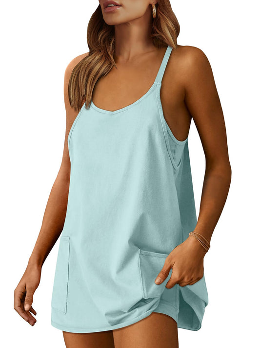 ANRABESS Women Athletic Dress Summer Tennis Workout Active Sports Mini Romper Dress Built in Shorts Travel Vacation Clothes Mint Green X-Large