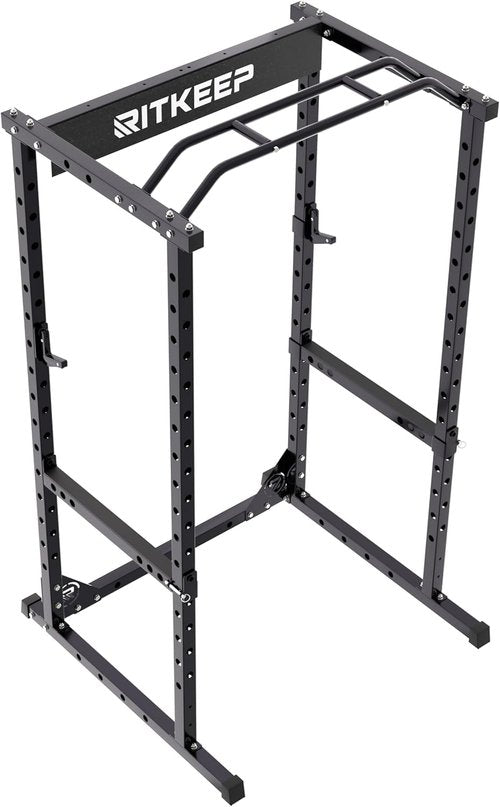 RitKeep RMAX 2250 Multi-Functional Power Rack - 1200lb Capacity Squat Rack for Home Gym with Multi-Grip Pull-Up Bar, J-Hooks, and Safety Bars(Black with Black Bench(black barbell), 1000LB barbell)