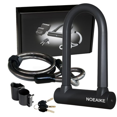 NOEAIKE Bike U Lock Heavy Duty Anti Theft with 4ft Security Steel Cable-3 Keys and Mounting Bracket Included,Bicycle Locks Perfect for Road,Mountain,Scooter and Ebike