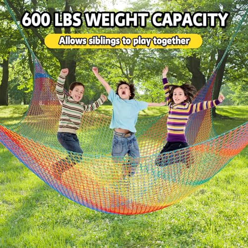 Rainbow Kids Climbing Net for Playground & Treehouse 3.3ft x 9.9ft Double Layer Safety Mesh