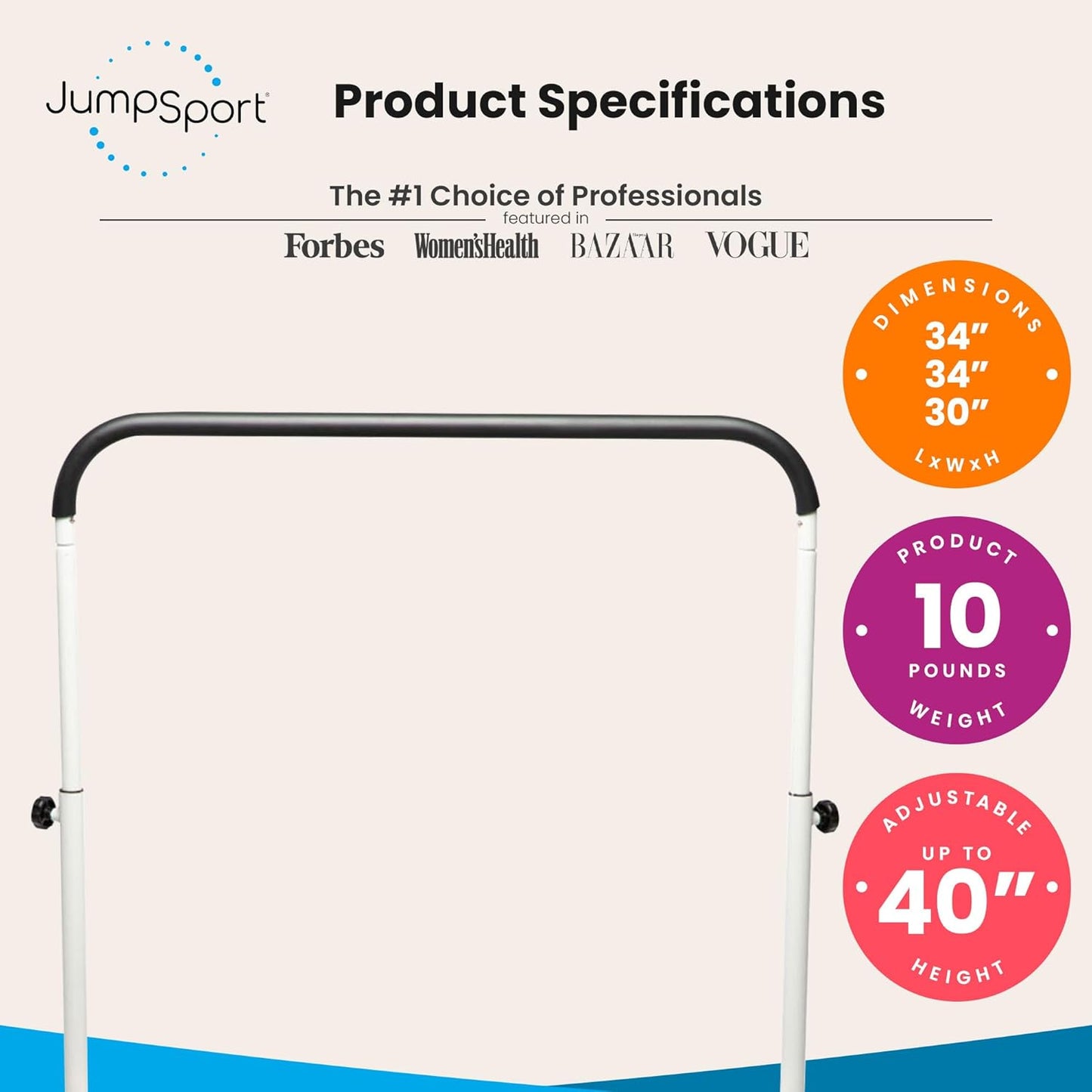 JumpSport Handle Bar Accessory for Arched Leg Fitness Trampolines | Black | Adjustable Height Settings | Trampoline Not Included