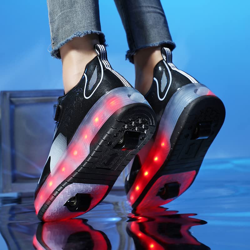 Kids Light-Up Roller Shoes with Sparkling Wheels - Little Kid Black