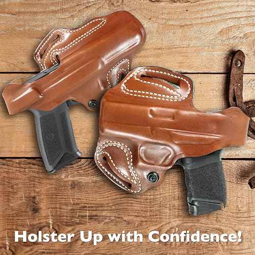 DeSantis Thumb Break Mini Slide Holster - OWB Holster, Open Carry Holster, Craft Leather Gun Belt Holster, Compatible with the GLOCK 43, GLOCK 43X, GLOCK 48 - Right Hand Draw, Tan