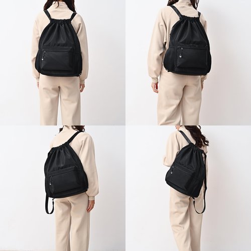 LOKAPEGY Black Drawstring Backpack for Women, Waterproof Drawstring Gym Bag for Men, Small Cinch Sack for Basketball, Pull String Sport Bag for Soccer.