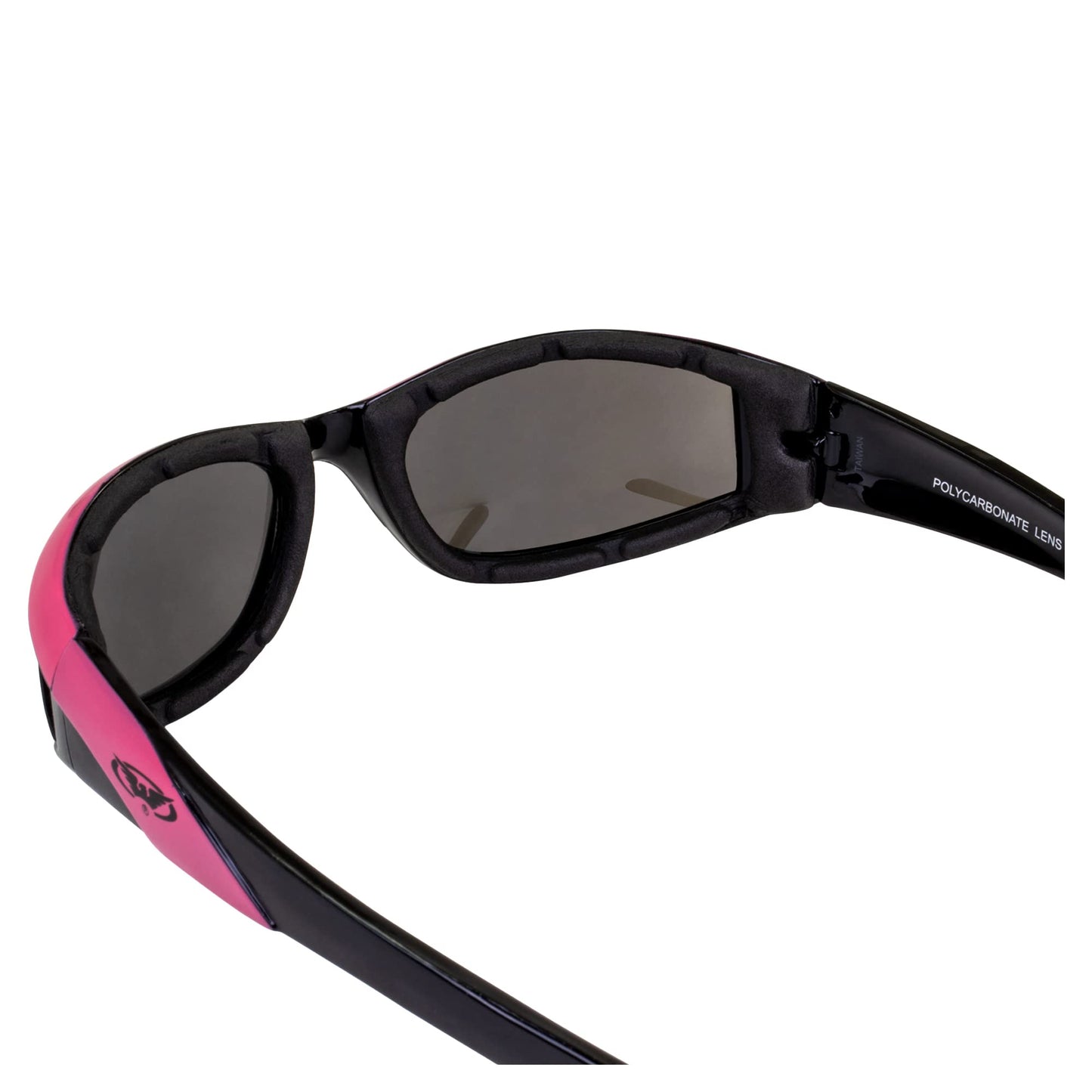 Global Vision Hawkeye Pink Frame Sunglasses Flash Mirror Lenses, Vented EVA Foam to keep sweat, wind, dust out of your eyes, UV400 and Scratch Resistant Unbreakable Shatterproof Polycarbonate Lenses