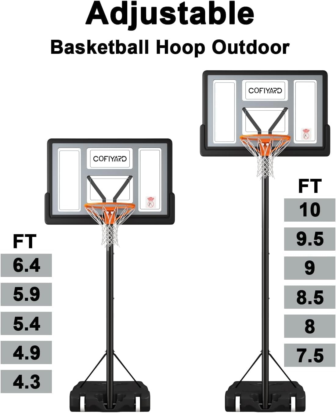 10FT Basketball Hoop Outdoor System with Extra Sandbag,Height Adjustable Basketball Goal System 44 Inch Shatterproof Backboard for Youth/Teens/Adults Indoor Outdoor