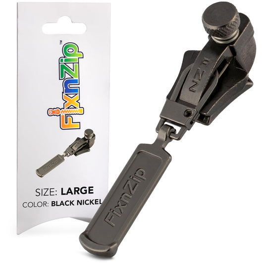 FixNZip Large Black Nickel Zipper Repair Kit | Universal No-Sew Slider Replacement for Heavy Jackets, Wetsuits, Boat Covers, and Luggage | Instant and Reusable Zipper Repair Tool | Sizes 8-10