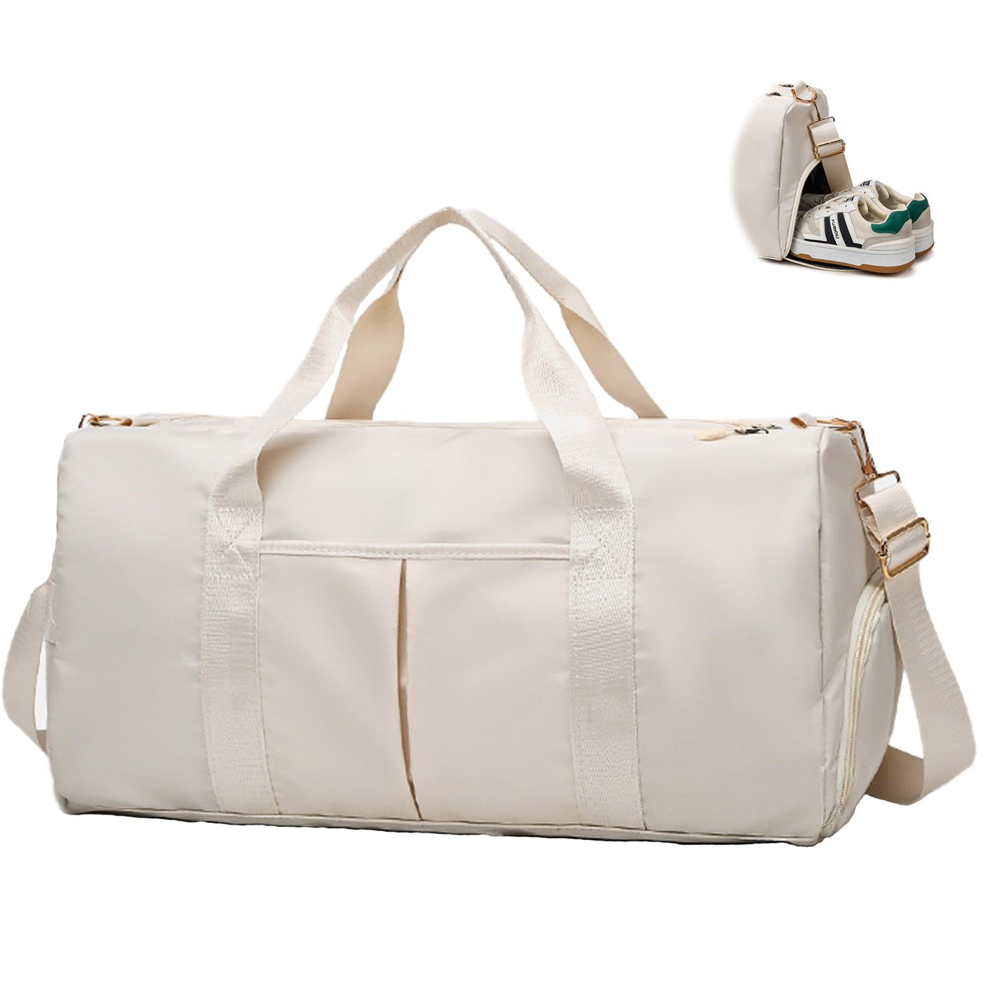 PATRECO Women Gym Bag with Separation for Wet and Dry, Shoe Storage, Waterproof Travel Duffle Bag for Gym, Swimming, Yoga, Sports (Beige)