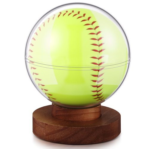Leinuosen Softball Display Case Clear Ball Holder with Wooden Base Softball Holder Stand for Single Sports Ball Storage Collections Acacia Wood