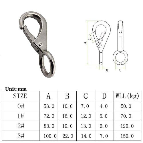 Fixed Spring Snap Leash Hook, Stainless Steel 316 Mini Fixed Snap Shackle,Quick Release Shackles with Fixed Round Ring Marine Boat Rigging Hardware (Optional: 53mm, 2)