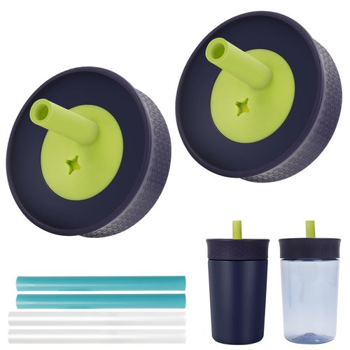 Replacement Lid for Owala Kids Insulation 15 Oz and 12 Oz, Spill Resistant Replacement Cap, Flexible Removable Straw, Easy to Clean, BPA-Free Dishwasher Safe, Accessories for Owala Kids, Navy blue*2