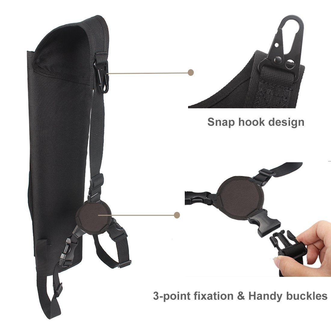 Kratarc Archery Multi-function Heavy Duty Back Arrow Quiver with Molle System Shoulder Hanged Target Shooting Quiver for Arrows (Black- for Right-handed)