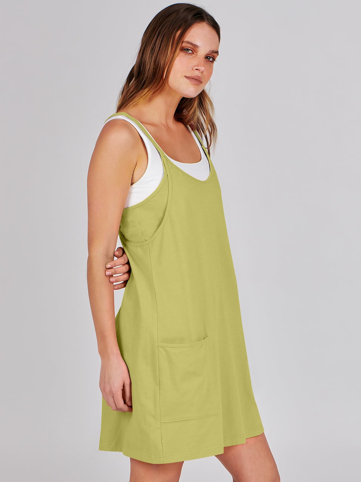 ANRABESS Women Athletic Dress Summer Tennis Workout Active Sports Mini Romper Dress Built in Shorts Travel Vacation Clothes Light Green Small