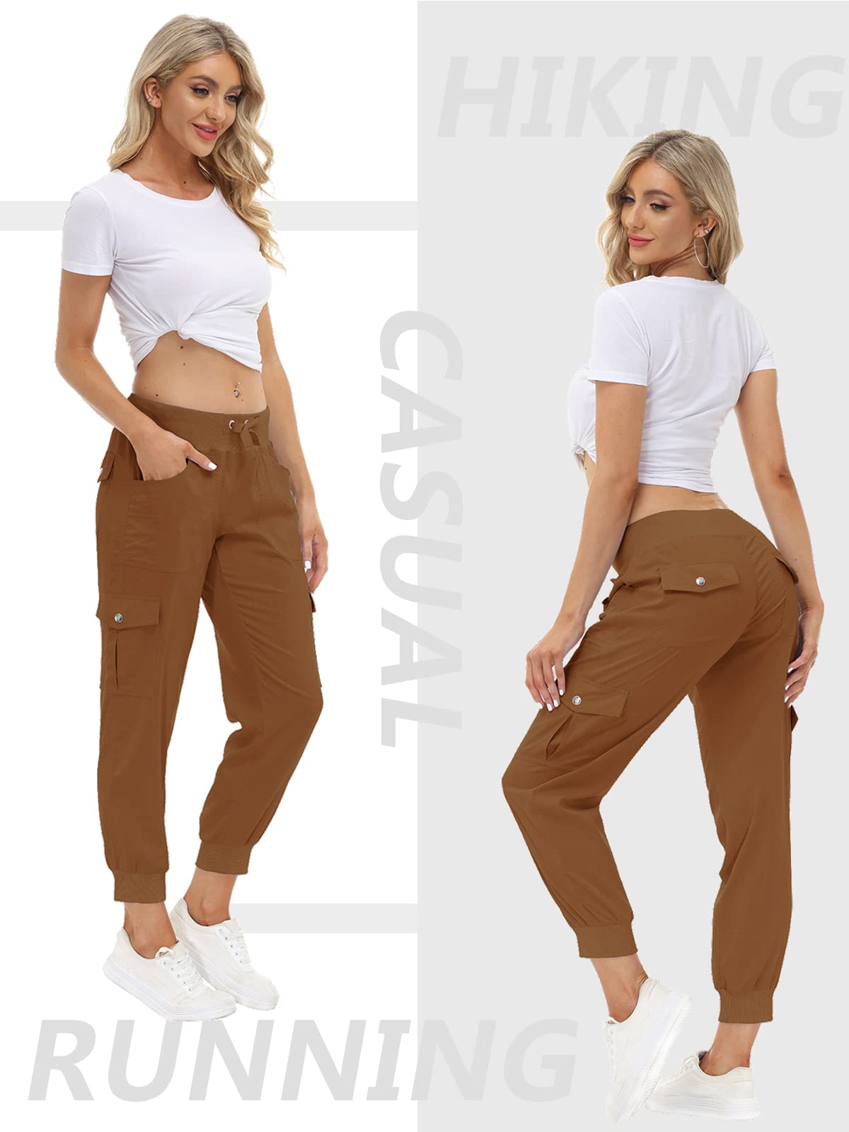 MoFiz Womens Lightweight Quick Dry Cargo Pants Outdoor Summer Travel Casual Sports Hiking Jogger Sweatpants Button Pockets Earthy Yellow 2XL