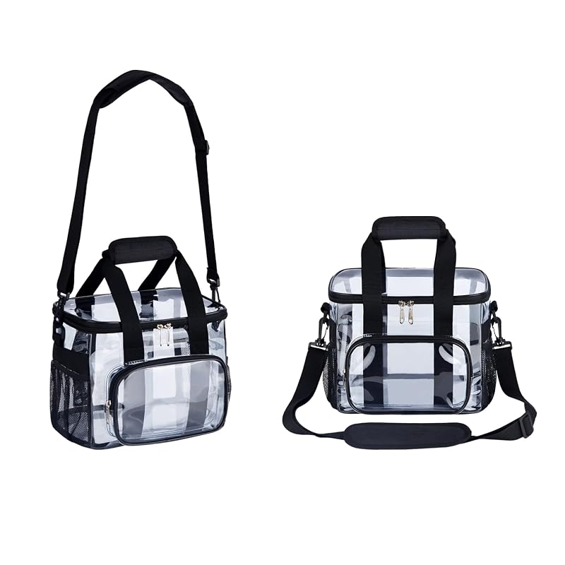 Clear Lunch Bag for Work Stadium Approved, 8x10x7in, 12-Can Capacity - Black + 10 Cans