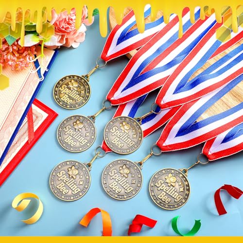 Spelling Bee Gold Award Medals Bulk with Ribbons - 2 Inch, 30 Pcs