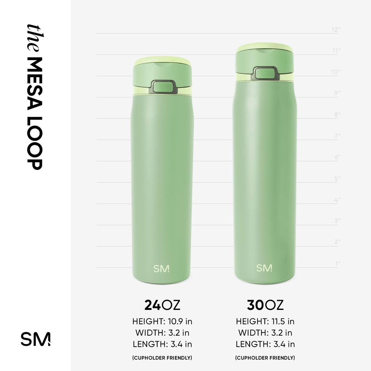 Simple Modern Mesa Loop Water Bottle with Covered Straw and Handle | 24oz Cup Holder Friendly Insulated Stainless Steel Bottles for Travel, Sports and School | Avocado
