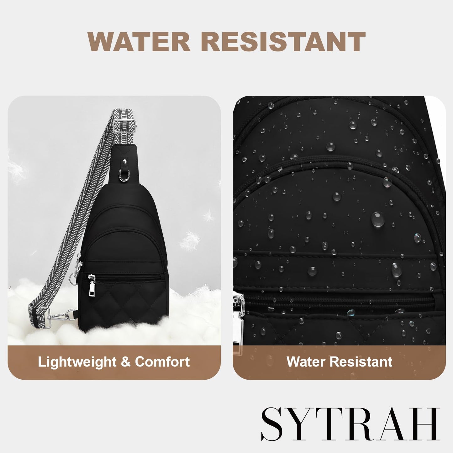 SYTRAH Sling Bag for Women, Anti-Theft RFID Crossbody Bag Nylon Sling Purse for Travel, Puffy Small backpack for Daily Hiking Sports Black