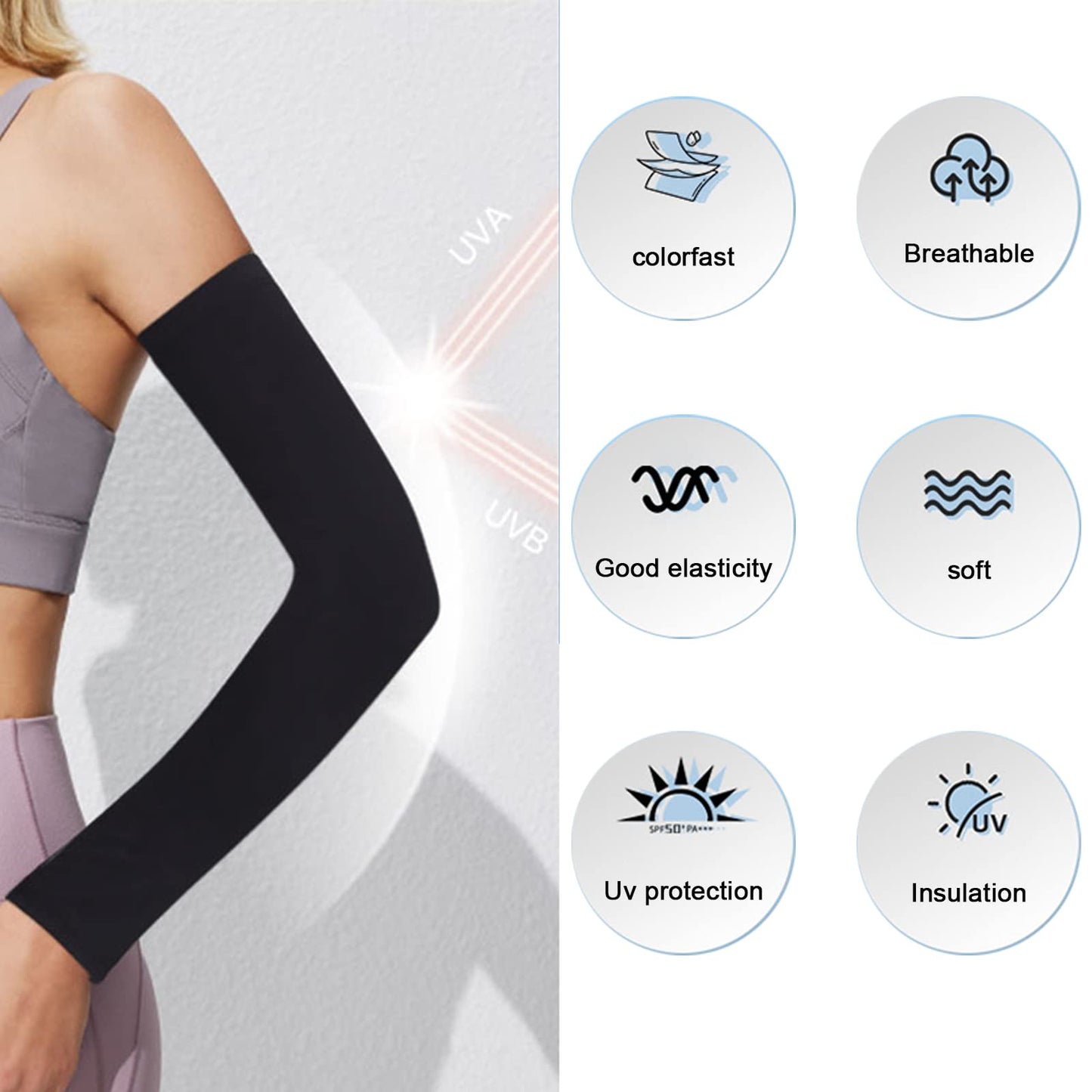 Atneato UV Protection Cooling Arm Sleeves - Arm Warmers Sun Protective Tattoo Sleeves for Men Women (2 Pairs Red)