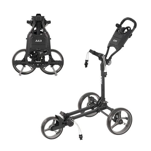 KVV 3 Wheel Compact Flat Folding Design Golf Push Cart with Lightweight and Sturdy Aluminum Frame, Charcoal