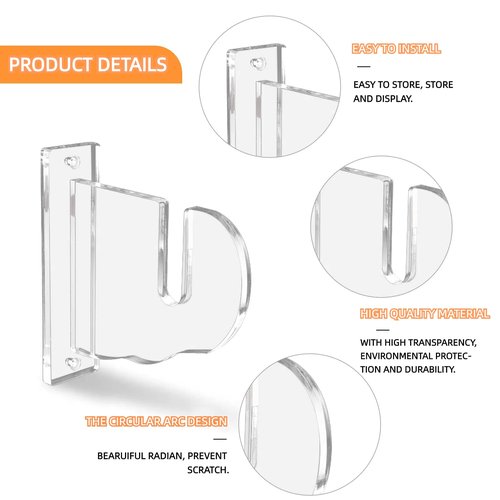 BiJun Skateboard Wall Mount, Snowboard Wall Mount Display, Acrylic Horizontal Skateboards Rack, Skateboard Storage Hanger (Transparent)
