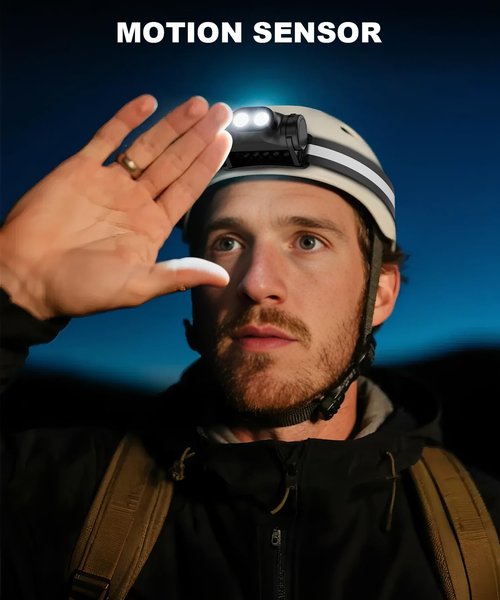 Spriak Rechargeable Running Headlamp 3PCS, 1500 Lumens Bright Head Lamp Led with Motion Sensor, 4 Modes, Magnet, Detachable Flashlight & Headband for Adult, Outdoor, Emergency, Hard Hat Light