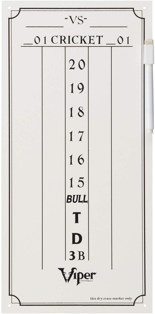 Viper Dry Erase Scoreboard, Cricket and 01 Dart Games, White, 15.375" H x 7.875" W