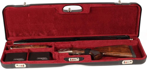Negrini Luxury Shotgun Case - Hard Case for Over/Under, Un-Single, or Top-Single Shotgun - Fits 1 Shotgun, Up to 34” Barrels - Airline Approved, TSA Locks - Made in Italy - Black/Bordeaux