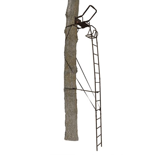 BIG GAME 1-Person Ladder Tree Stand for Hunting Deer, Flex-Tek Seat, 17' Tall, Black - Adjustable Climbing Treestand with Platform and Safety Harness for Shooting