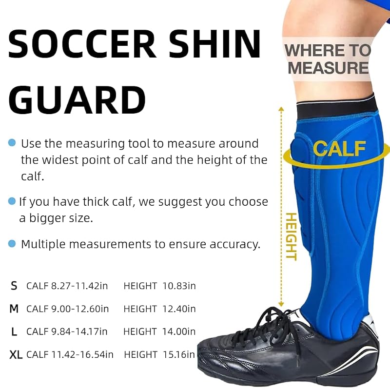 Norespnea Soccer Shin Guards with Calf & Ankle Pads - Blue, Small