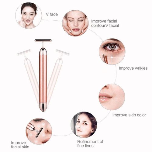 Beauty Bar 24k Golden Pulse Facial Massager, GOODYBUY T-Shape Electric Sign Face Massage Tools for Sensitive Skin Face Pull Tight Firming Lift