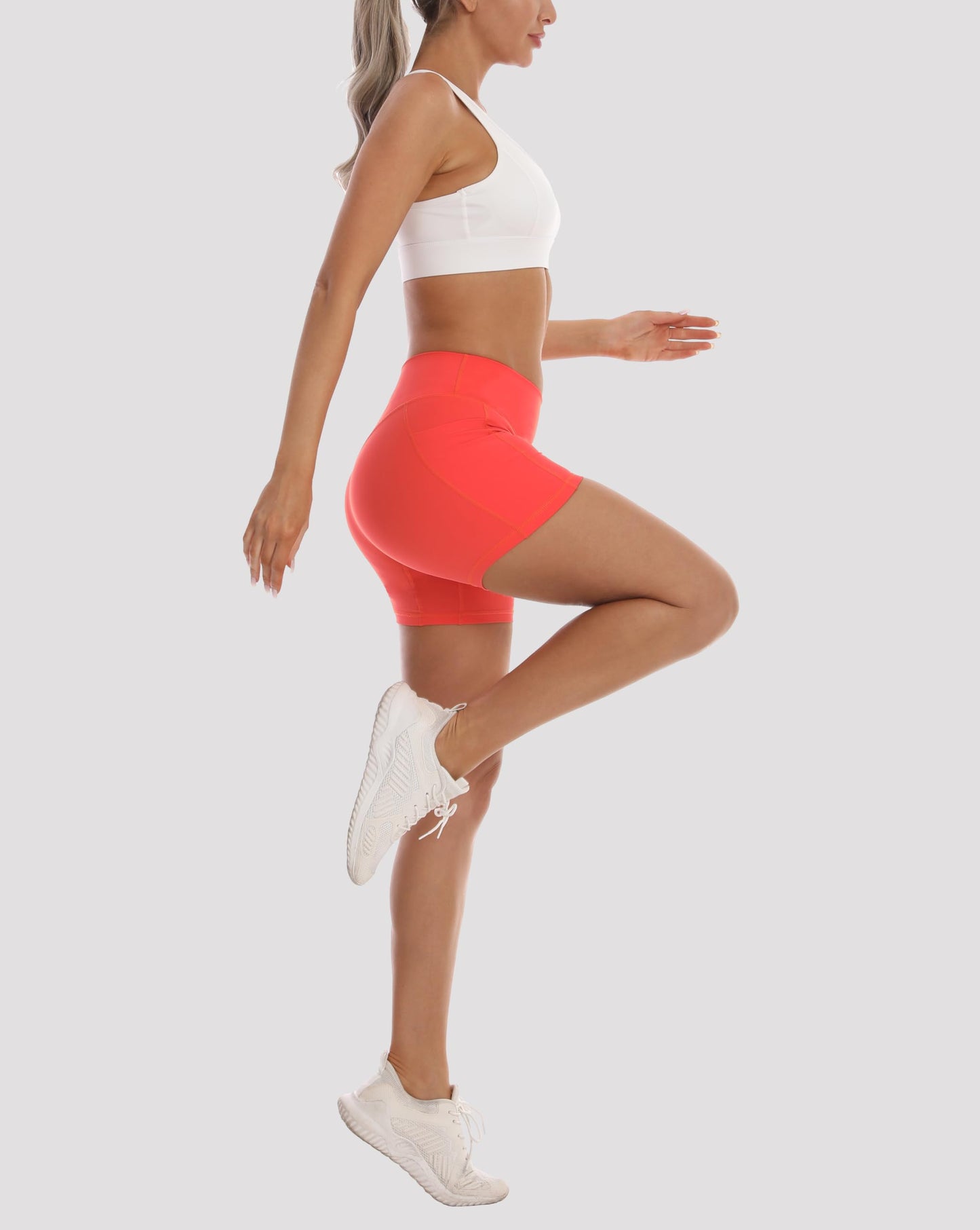 HOKOYI High Waisted Biker Shorts for Women 5'' Tummy Control Running Workout Spandex Athletic Gym Yoga Shorts with Pockets og m Orange