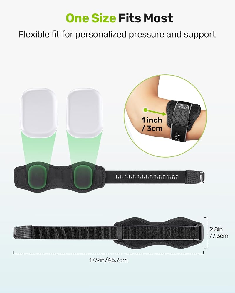 Tennis Elbow Brace for Men & Women - Dual Pad Compression, 1-15 Scale, Gray