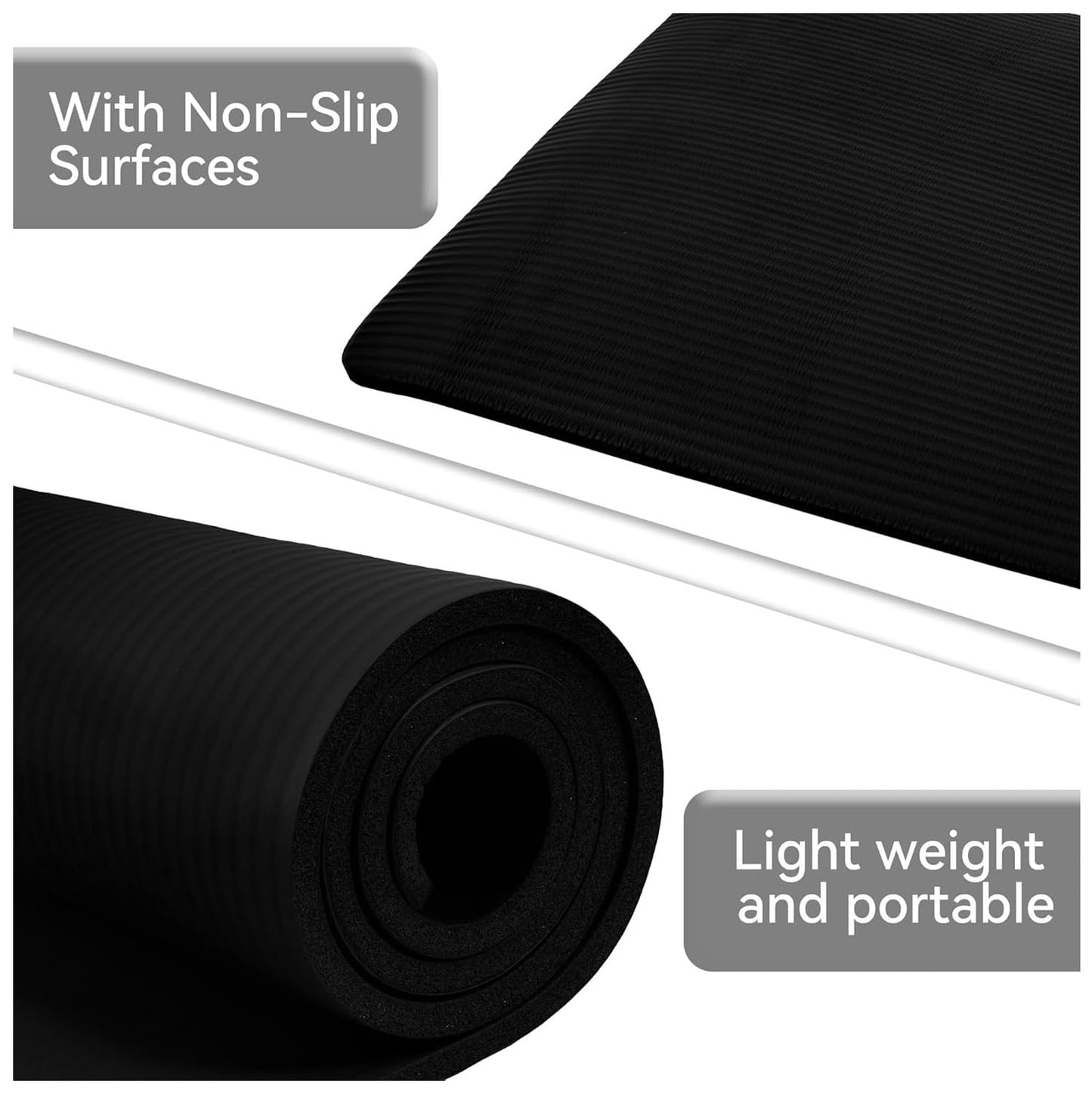 BalanceFrom Fitness GoYoga All Purpose 71x24 Inch Extra Thick 1/2 Inch Anti Tear High Density Slip Resistant Exercise Yoga Mat w/Carrying Strap, Black