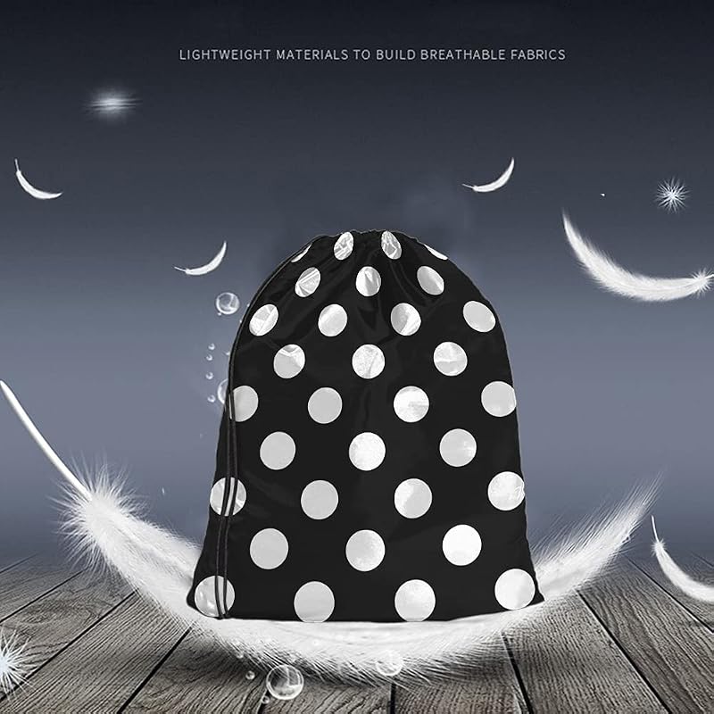 Drawstring Gym Backpack 14x16.9 Inch - Marble Texture, Black White Polka Dots, Multi-Variant a55+14x16.9 Inch