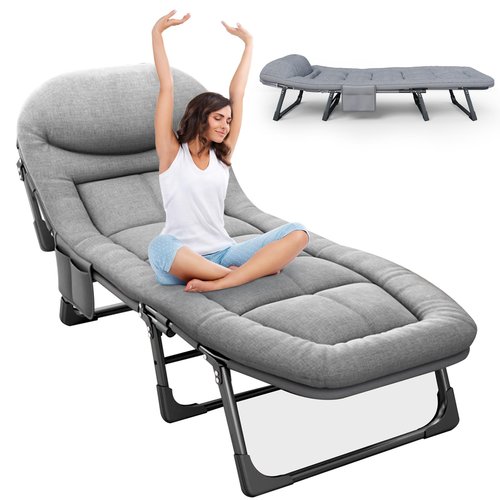 SnozeFlex Camping Cots for Adults with 6 Adjustable Positions Portable Folding Sleeping Cot with Pillow Heavy Duty Strong Frame Cot Bed for Camp, Travel, Room, Office (Grey, Medium-70 in)