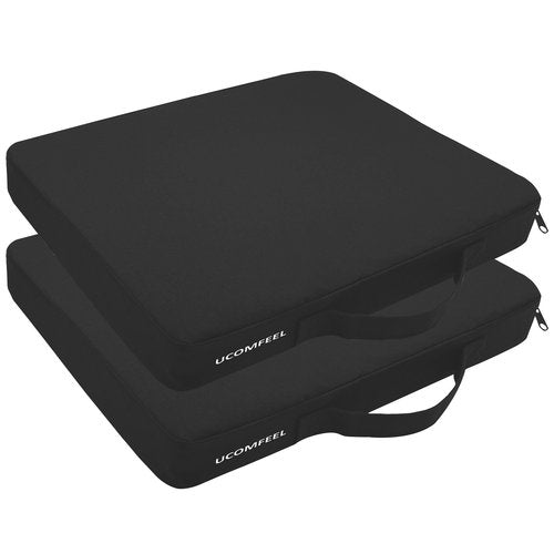 UCOMFEEL Portable Stadium Seat Cushions with Handle, 2 Inches Thick, Waterproof Oxford Fabric, Zipper Design, Set of 2 (Black)