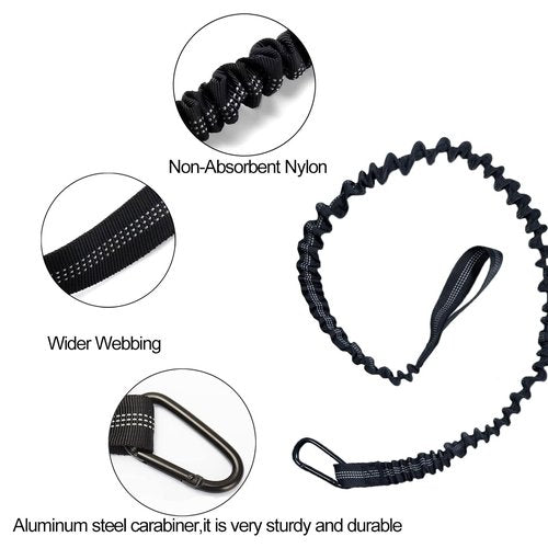 Paddle Leash Kayak Paddle Holder Tool Lanyard - 2 Pack Stretchable Paddle Strap with Carabiner Secure Leash Lanyard Rope for SUP Kayak Canoe Paddle Fishing Pole Rod (Black-2pcs)