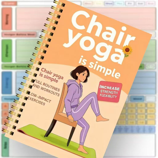 30-Day Chair Yoga Guide Book for Beginners, 60 Workouts for Weight Loss & Flexibility, Spiral Bound Senior Exercise Book (5.5x8.3 Inch, Orange)