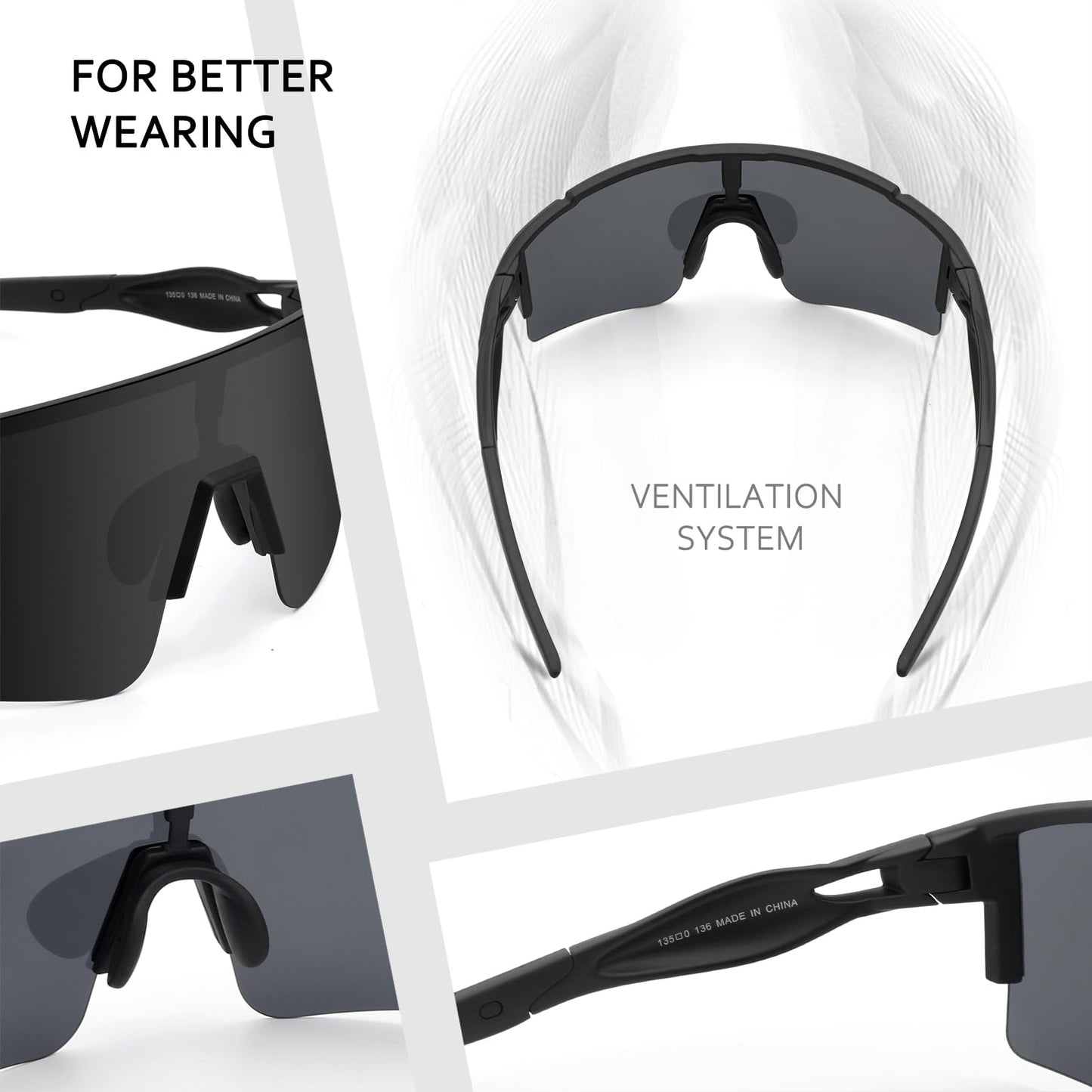 Ukoly Cycling Sunglasses for Men Women with 3 Interchangeable Lenses, Polarized Sports Sunglasses, Baseball glasses (GREY-1 Lens)