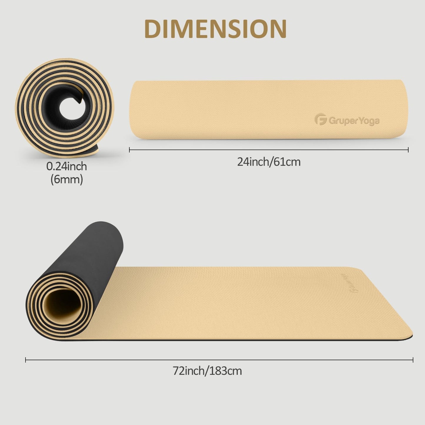Yoga Mat Non Slip, 72"L x 24"W x 0.24"/0.32"TH, Anti-Tear Exercise Mat with Carrying Strap and Bag, Pro TPE Yoga Mats for Women, Workout Mats for Home, Pilates and Floor Exercises (Black / Matcha Green, 0.32*24*72 Inches)