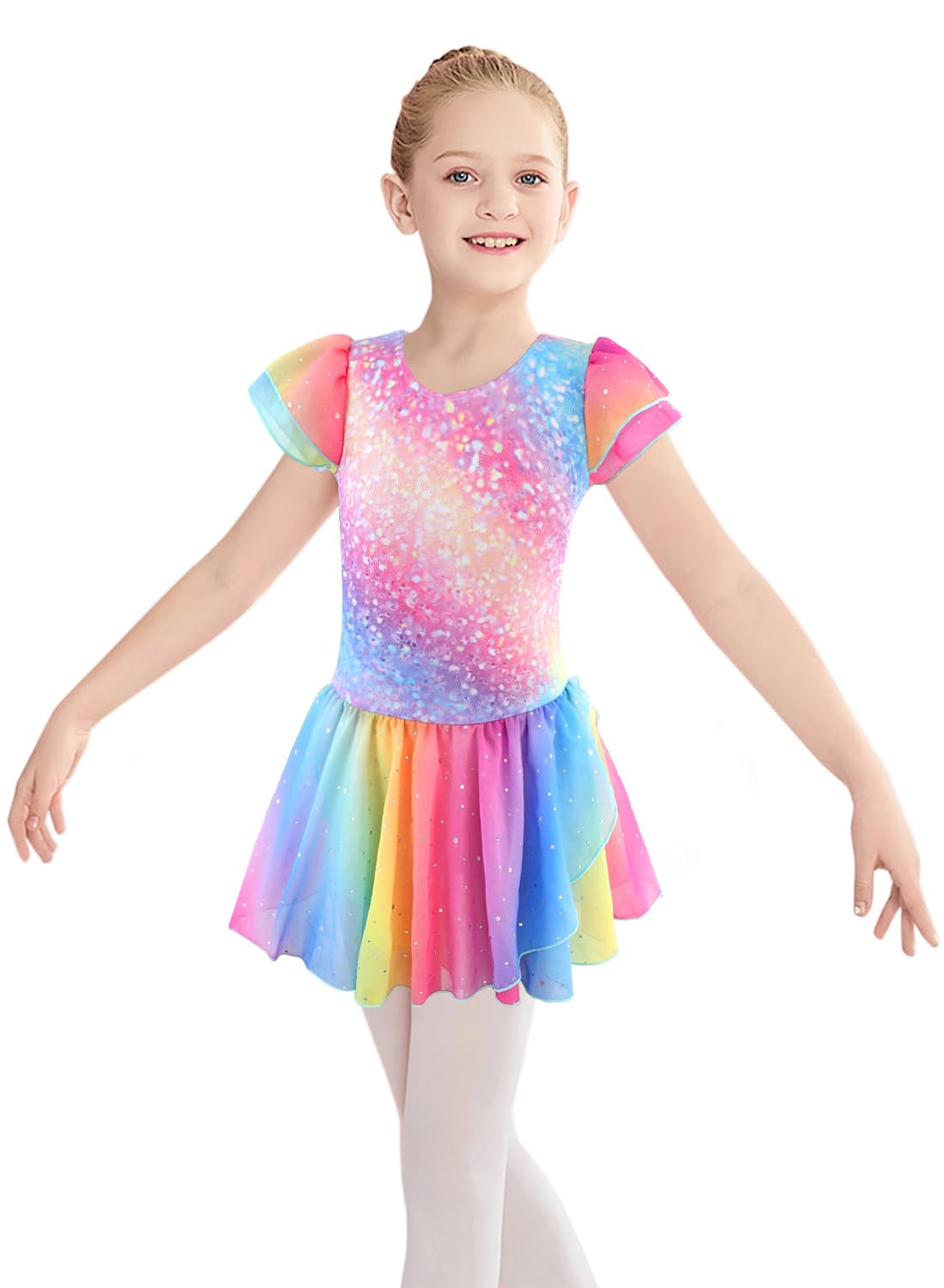 Belovance Gymnastics Leotards for Girls Athletic Dance Wear 4 5 Girls Dance Leotard Sparkle Rainbow Stripe Biketard (Rainbow Galaxy, 4-5 Years)