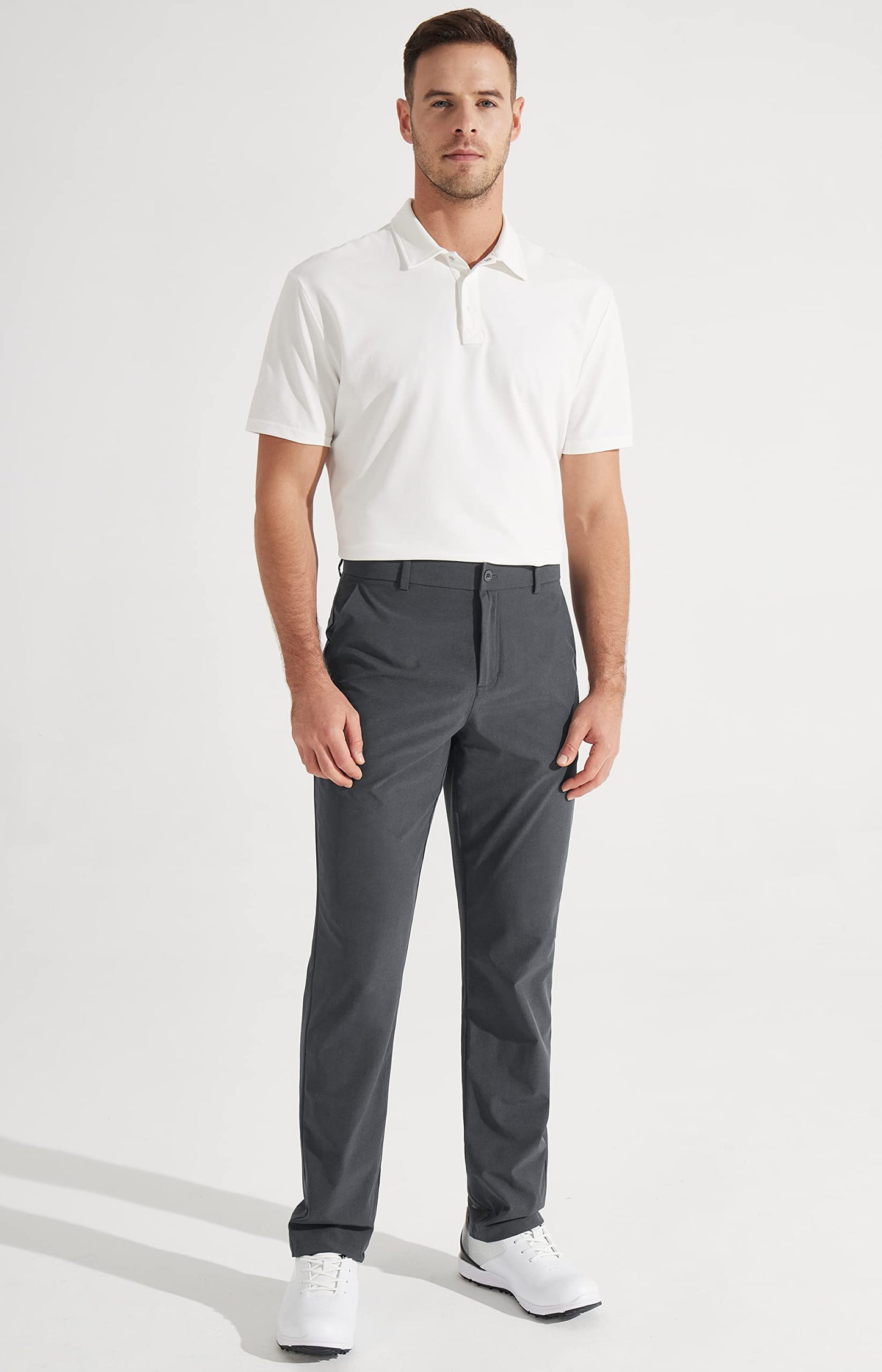 Libin Mens Golf Pants Classic Fit Stretch Work Dress Pants 32" Quick Dry Lightweight Business Casual Trousers Comfort Water Resistant, Iron Grey, 42W x 32L