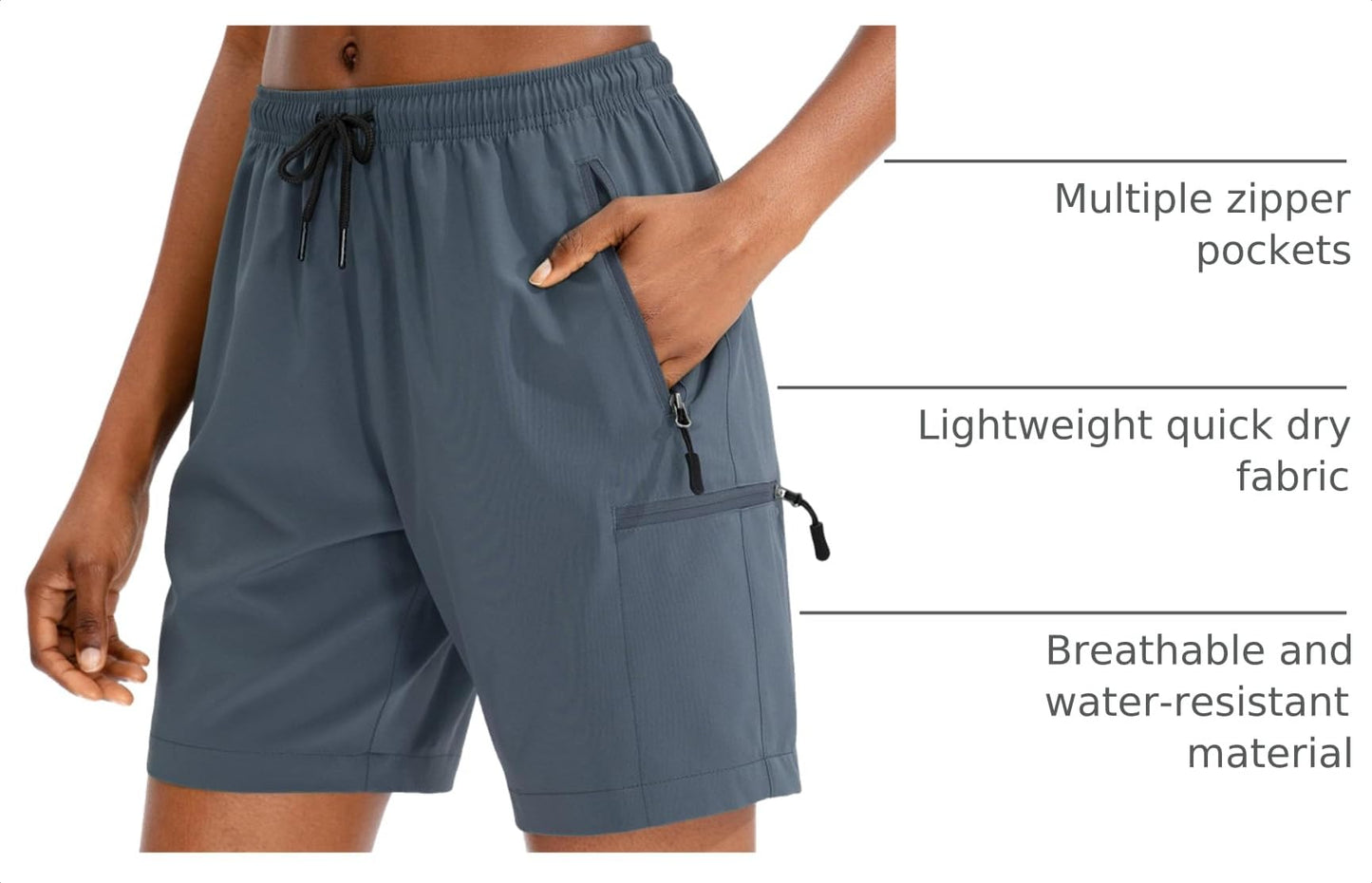 SANTINY Women's 5''/ 7'' Hiking Cargo Shorts Quick Dry Lightweight Summer Shorts for Women Athletic Golf Zipper Pockets(Dusty Blue_L)